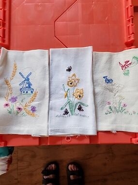 Vintage Embroidered  Hand Towels Set